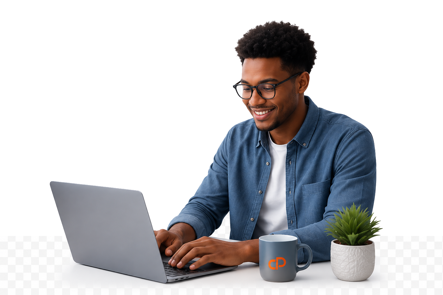 Smiling customer using cPanel shared hosting on a laptop