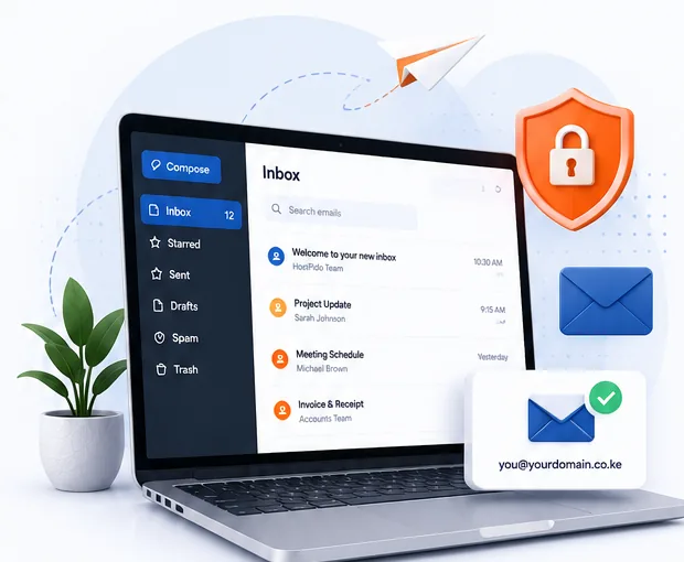 Professional email hosting inbox on laptop with secure business email