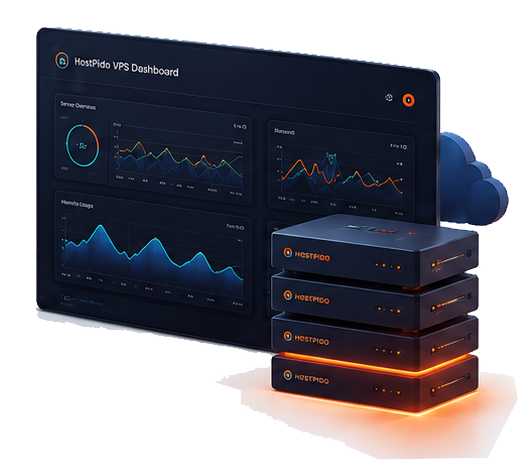 HostPido VPS dashboard and server graph illustration